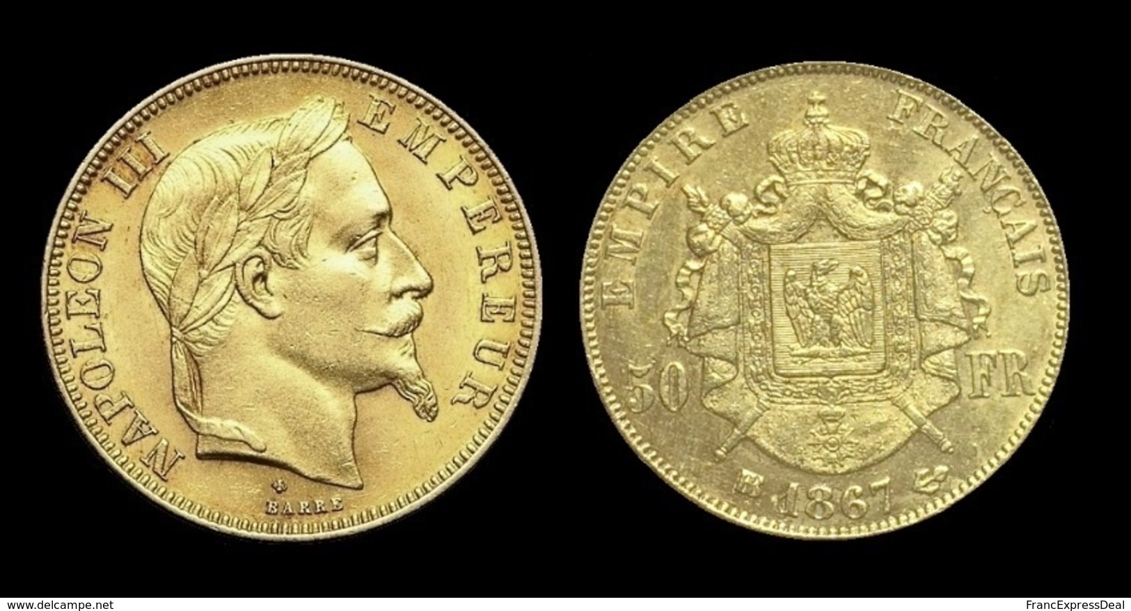 COPIE - 1 Pièce Plaquée OR Sous Capsule ! ( GOLD Plated Coin ) - France - 50 Francs Napoléon III Tête Laurée 1867 BB - Autres & Non Classés