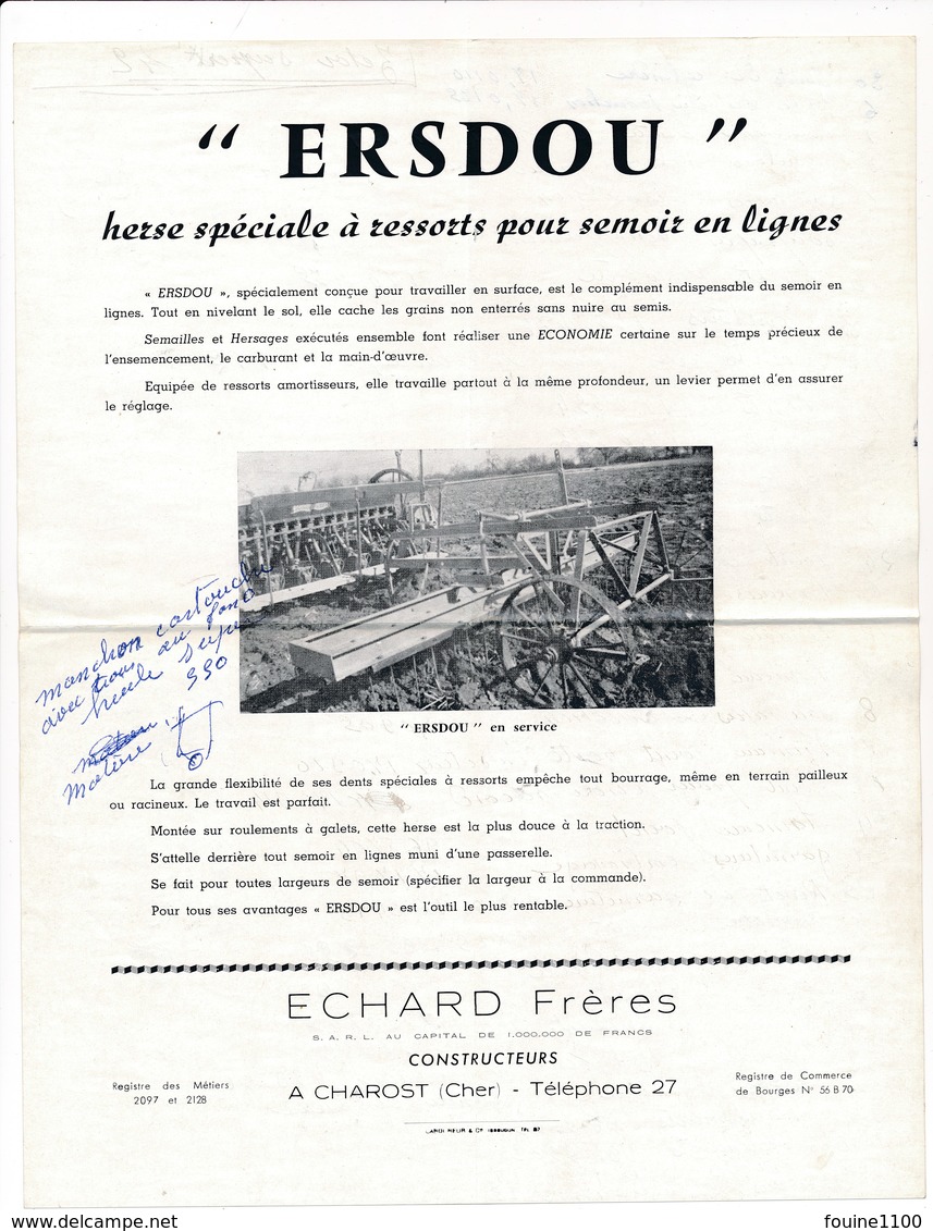 Page De Pub ERSDOU Herse Spéciale à Ressorts Pour Semoir ( Agriculture ) Echard Constructeurs à CHAROST 18 - Agriculture