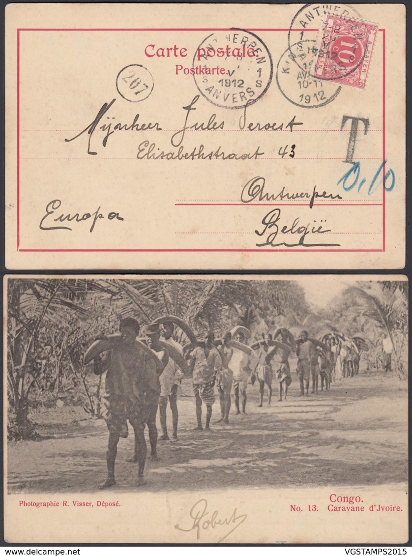 CONGO BELGE CP "CARAVANE D IVOIRE" 1912 DE KINSHASA VERS ANVERS TAXE (DD) DC-2043 - Other & Unclassified