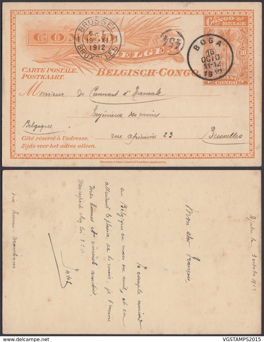 CONGO BELGE EP DE BOGA 16/10/1912 VERS BRUXELLES (DD) DC-2047 - Entiers Postaux