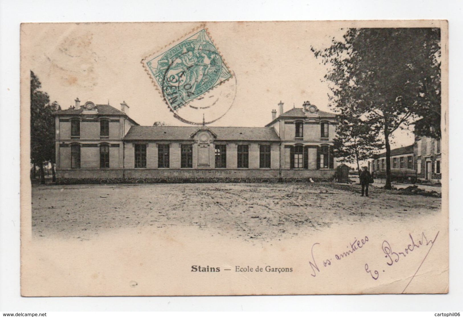 - CPA STAINS (93) - Ecole De Garçons 1904 - Publicité CHAUSSURES SUR MESURE BROCHET - - Stains