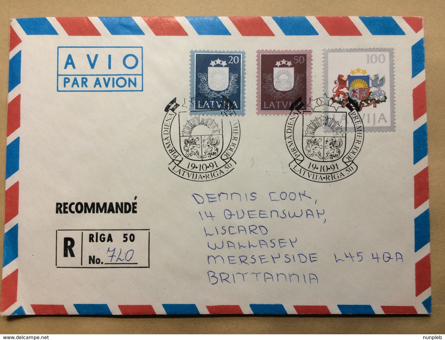 LATVIA - 1991 Air Mail First Day Cover Registered Riga To Liverpool England With - Lettonie