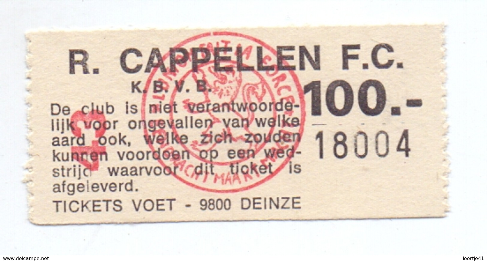 Ticket D' Entrée Ingangsticket - Voetbalploeg R. Capellen FC - 100 Frank - Kapellen - Tickets D'entrée