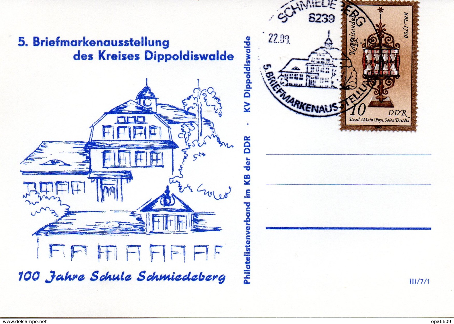 (DDR-B2) DDR Sonderkarte "5.BM-Ausstellung Des Kreises Dippoldiswalde", EF Mi 2797, SSt. 22.8.1984 SCHMIEDEBERG - Briefe U. Dokumente