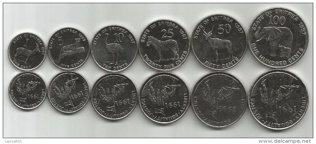 Eritrea 1997. Complete Coin Set Of 6 Coins 1 - 5 - 10 - 25 - 50 - 100 Cents - Erythrée