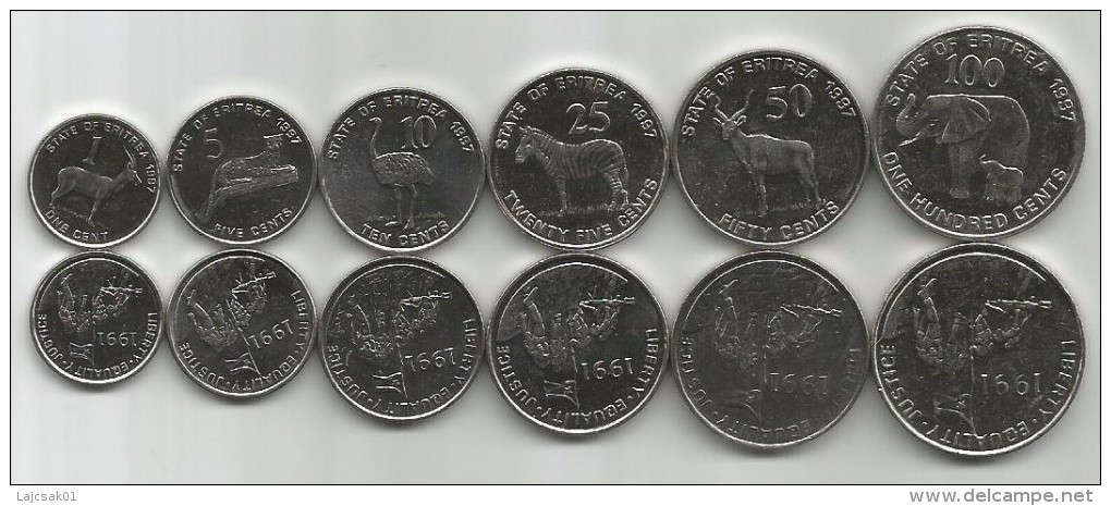 Eritrea 1997. Complete Coin Set Of 6 Coins 1 - 5 - 10 - 25 - 50 - 100 Cents - Eritrea