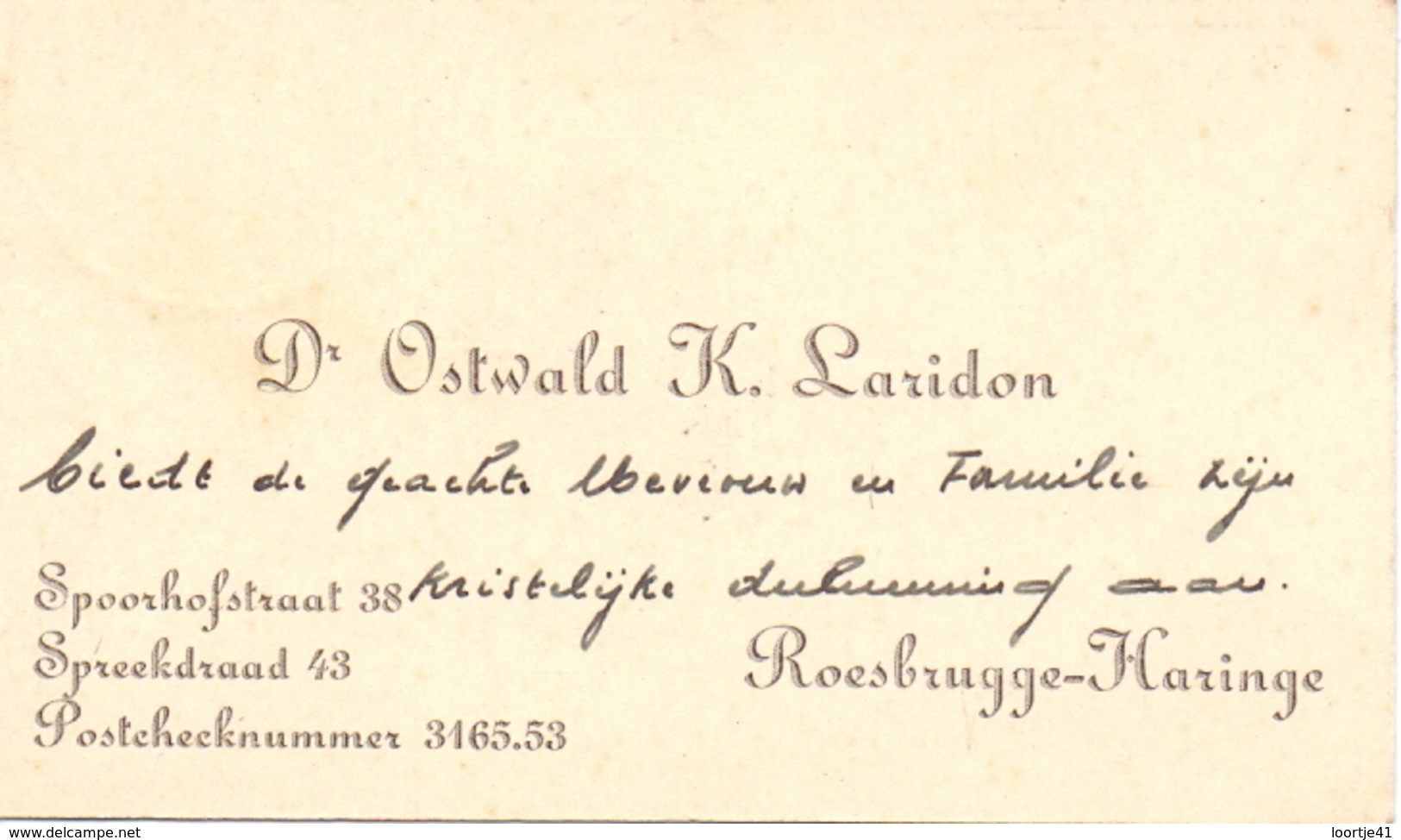 Visitekaartje - Carte Visite - Dr. Ostwald K. Laridon - Roesbrugge Haringe - Cartes De Visite