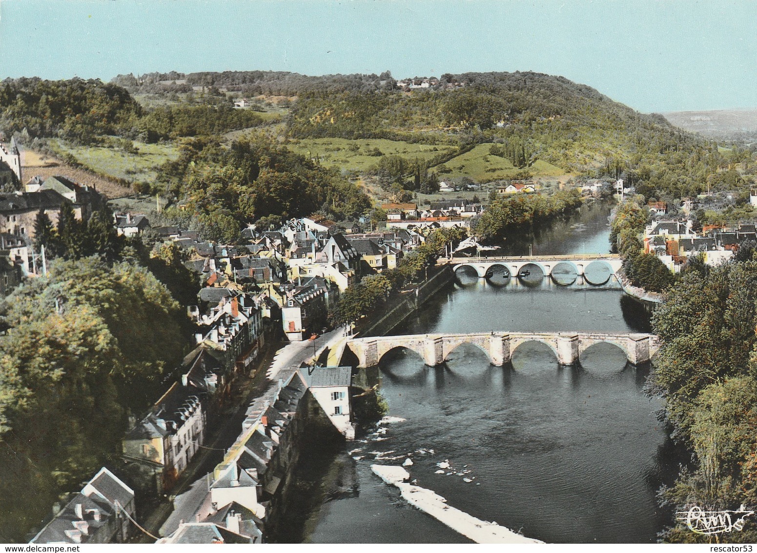 Rare Cpsm  Terrasson Les Deux Ponts Sur La Vezère Vue Aérienne - Autres & Non Classés