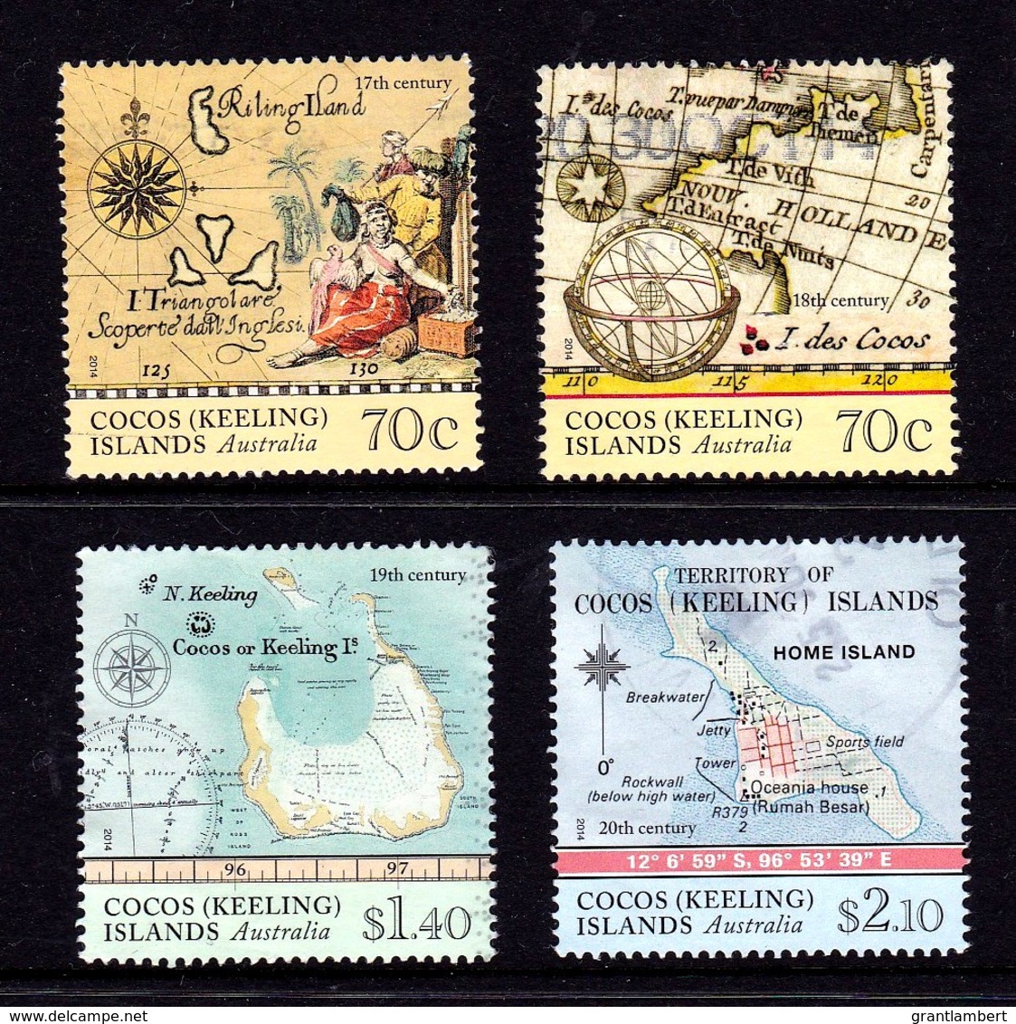 Cocos Islands 2014 Ancient Maps Set Of 4 Used - Cocos (Keeling) Islands