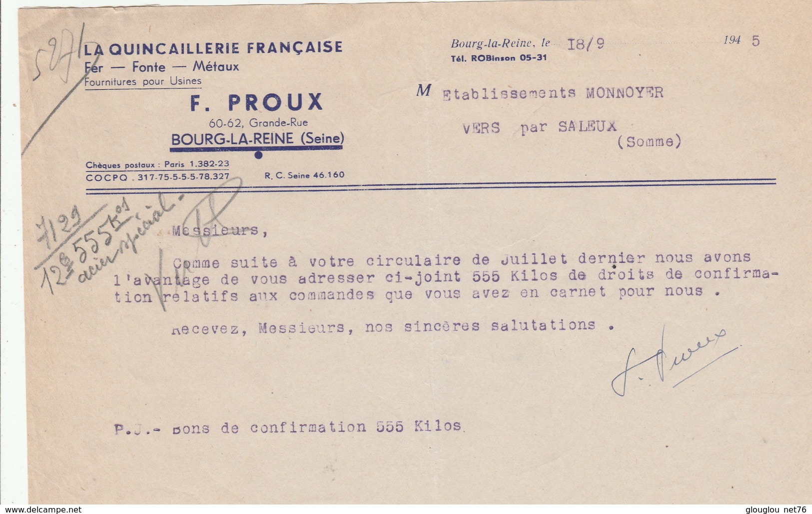 LA QUINCAILLERIE FRANCAISE..F.PROUX...1945...BOURG LA REINE (SEINE) - Droguerie & Parfumerie