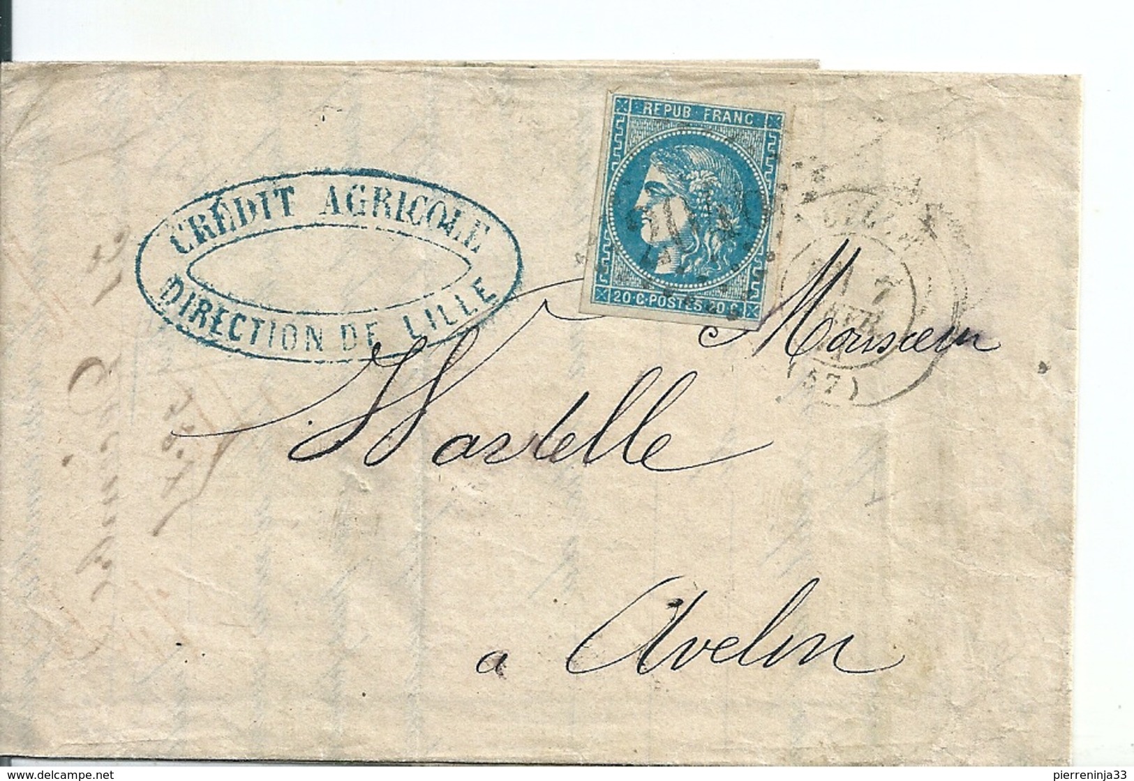 Lettre Crédit Agricole  Avec Type Bordeaux N°46A, 1871 - 1870 Emisión De Bordeaux