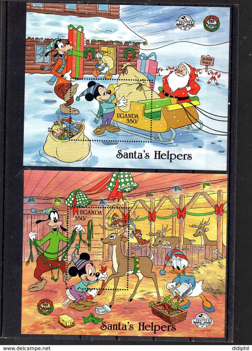 OUGANDA BLOCS 83/84** SUR NOEL 1988 AVEC LES PERSONNAGES DE DISNEY - Ouganda (1962-...)