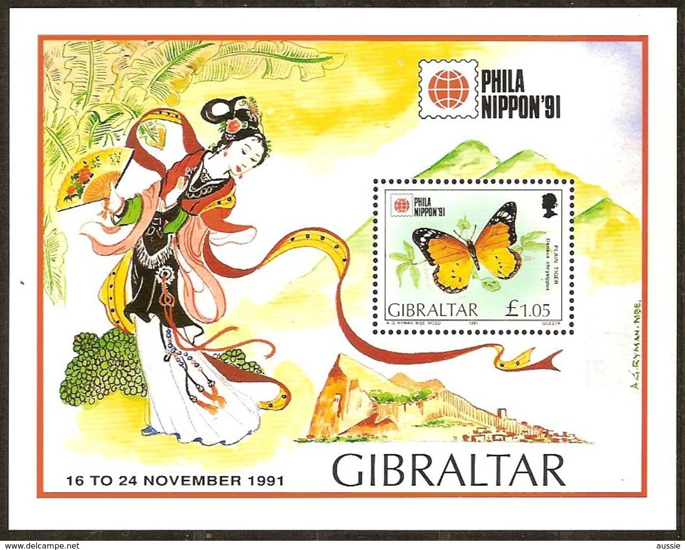 Gibraltar 1991 Yvertn°  Bloc 15 *** MNH Philanippon Faune Papillon Vlinder Cote 6 Euro - Gibraltar