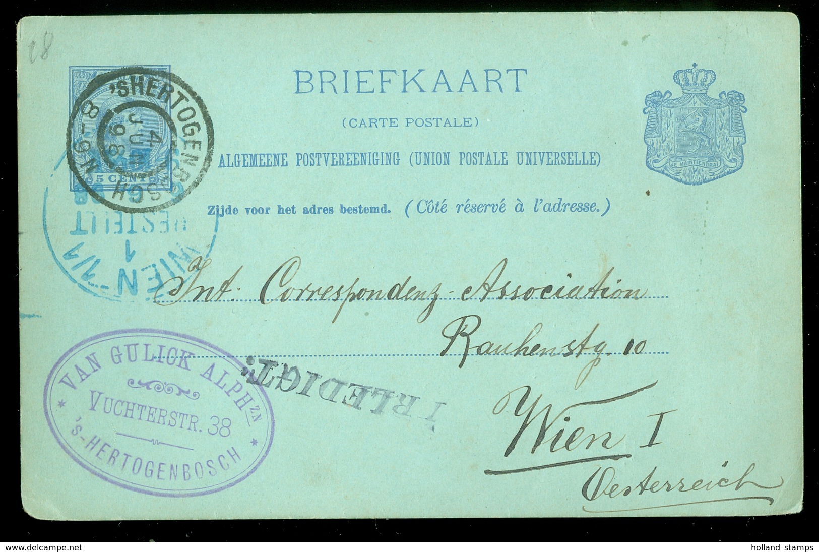 BRIEFKAART Gelopen In 1898 Van 's-HERTOGENBOSCH Naar WIEN ÖSTERREICH  (11.508m) - Postal Stationery