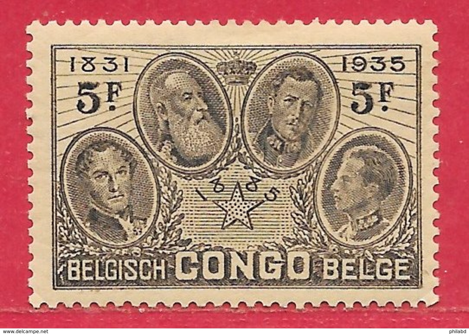 Congo Belge N°191 5F Brun-noir 1935 * - Unused Stamps