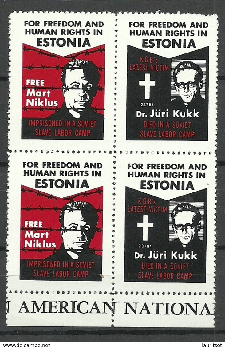 ESTLAND Estonia In Exile Anti Communist Poster Stamps J. Kukk & M. Niklus As 4-block MNH - Estland