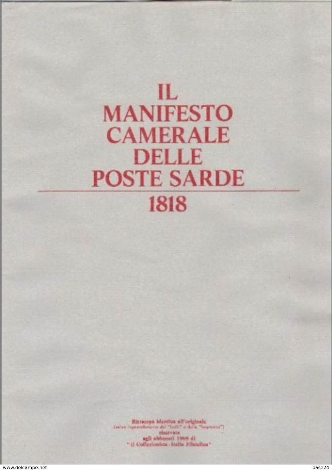1969 Italia Torino RISTAMPA MANIFESTO CAMERALE DELLE POSTE SARDE 1818 - Decreti & Leggi