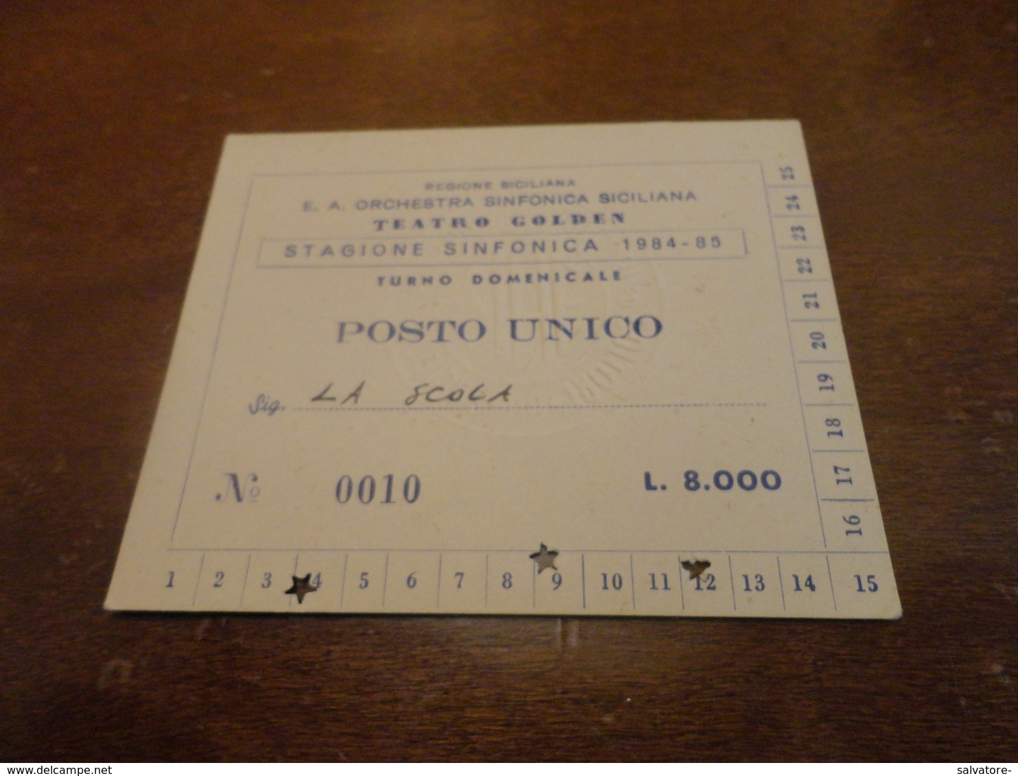 BIGLIETTO INGRESSO STAGIONE SINFONICA SICILIANA TEATREO GOLDEN 1984-1985 - Tickets - Entradas