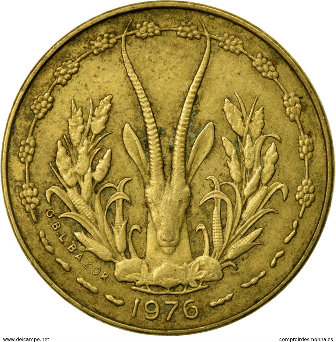 Monnaie, West African States, 5 Francs, 1976, TTB, Aluminum-Nickel-Bronze, KM:2a - Côte-d'Ivoire