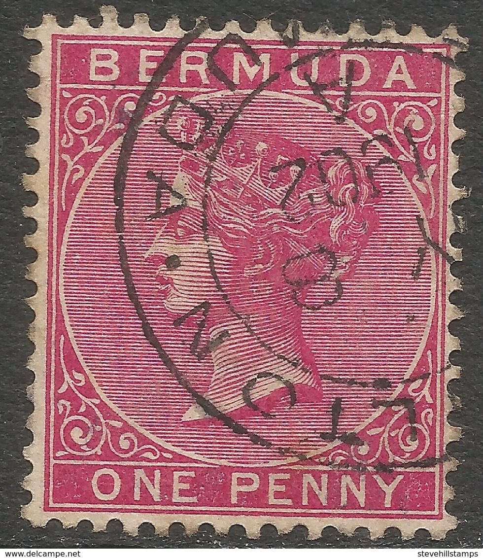 Bermuda. 1883-1904 Queen Victoria. 1d Used. Carmine. Crown CA W/M SG 24a - Bermuda