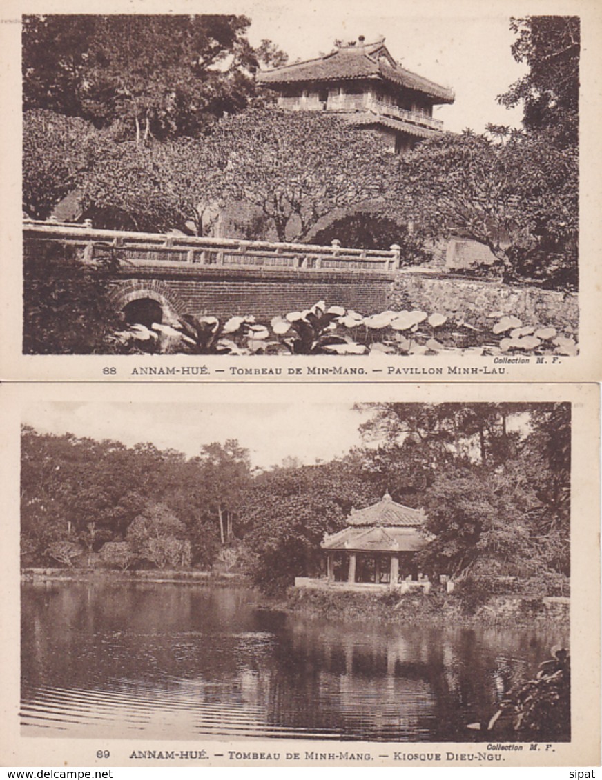 LOT VIETNAM INDOCHINE / ANNAM HUE / 42 CPA tombeau port musée esplanade remparts cavalior palais pavillon temple etc ...