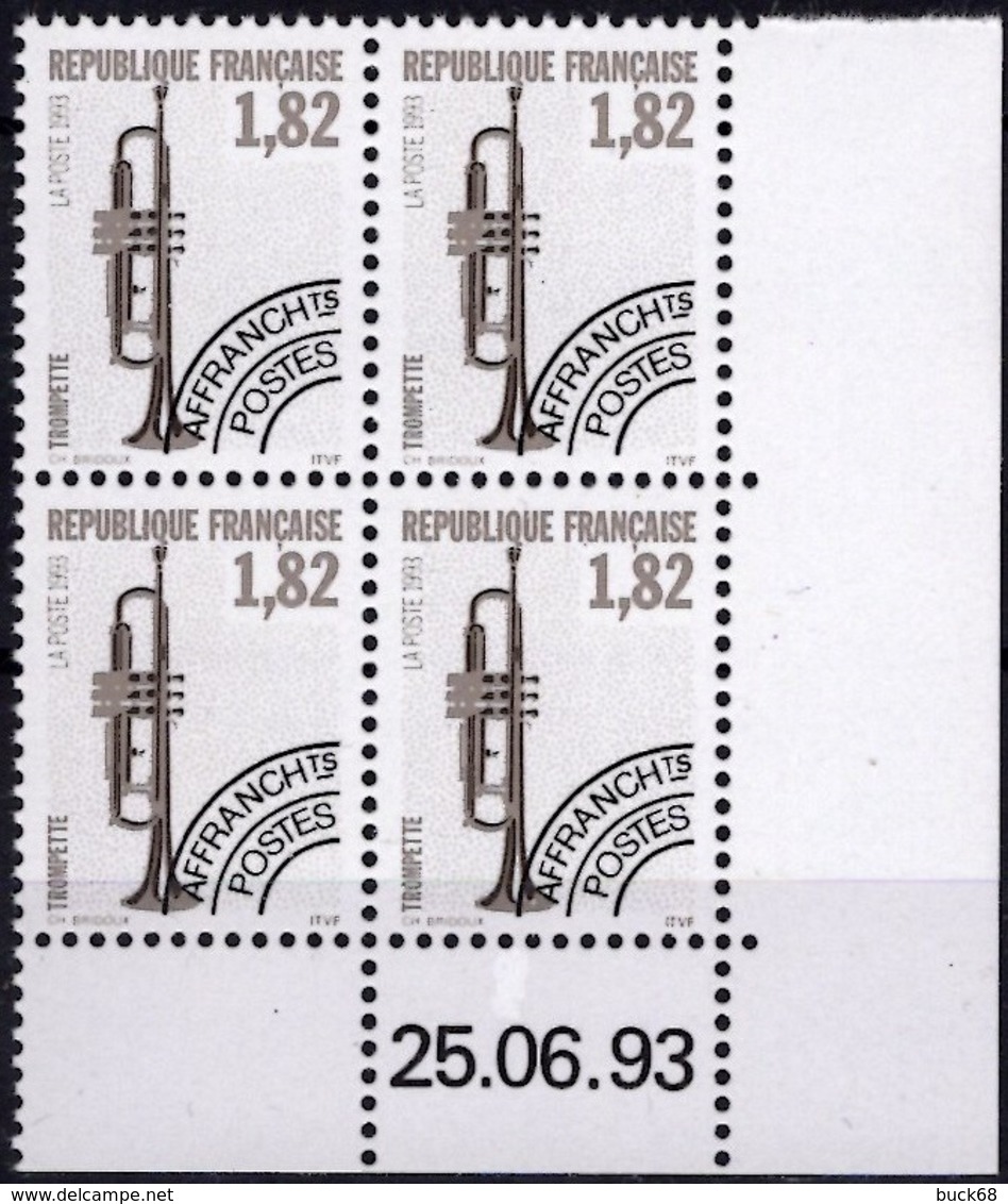 FRANCE Préo 228 à 231 ** MNH Bloc De Quatre Coin Daté Musique Trompette Tambourin Vielle Xylophone (CV 35 €) - 1990-1999