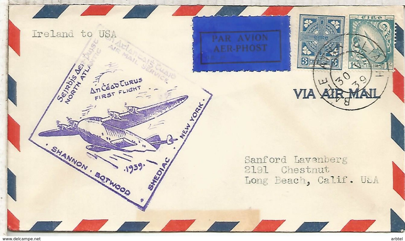 IRLANDA 1939 PRIMER VUELO A NEW YORK FIRST FLIGHT - Poste Aérienne