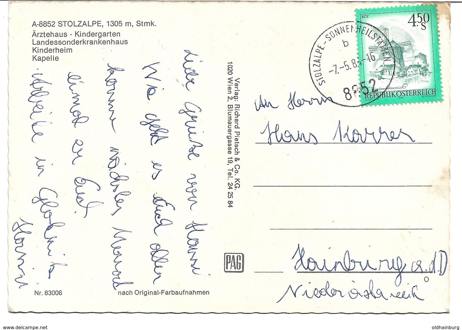 1690r: AK 8852 Stolzalpe- Sonnenheilstätten (bei Murau), Gelaufen 1981, Schöner Poststempel - Sonstige & Ohne Zuordnung
