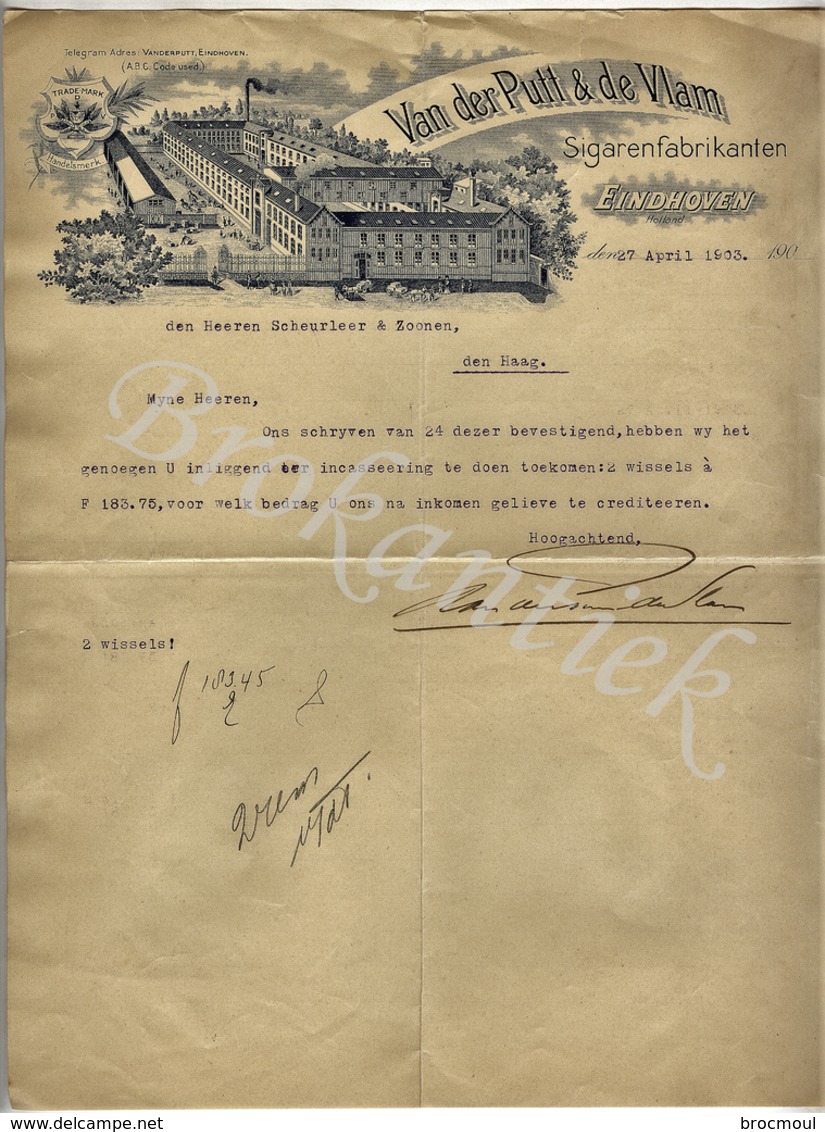 VAN DER PUTT & DE VLAM   Sigarenfabrikanten  EINDHOVEN  Brief Aan Scheurleer En Zonen 27 April 1903 - Pays-Bas