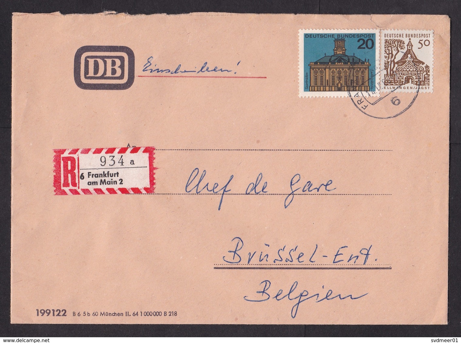 Germany: Registered Cover, 1966, 2 Stamps, Buildings, R-label, Sent By DB Deutsche Bahn Railways (minor Damage) - Brieven En Documenten