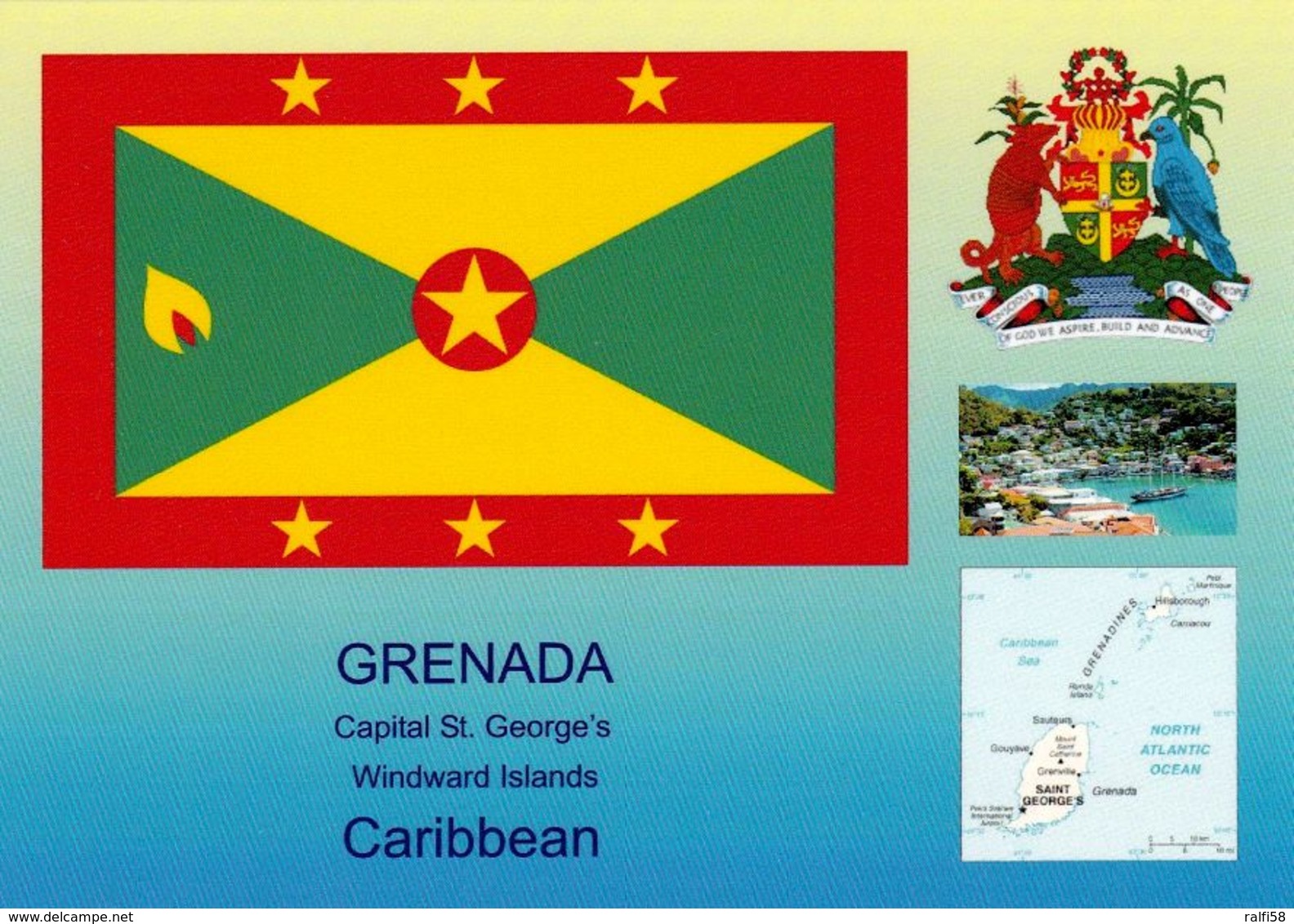 1 AK Grenada * Flagge, Landkarte, Wappen Und Eine Ansicht Der Hauptstadt St. George's * - Grenada