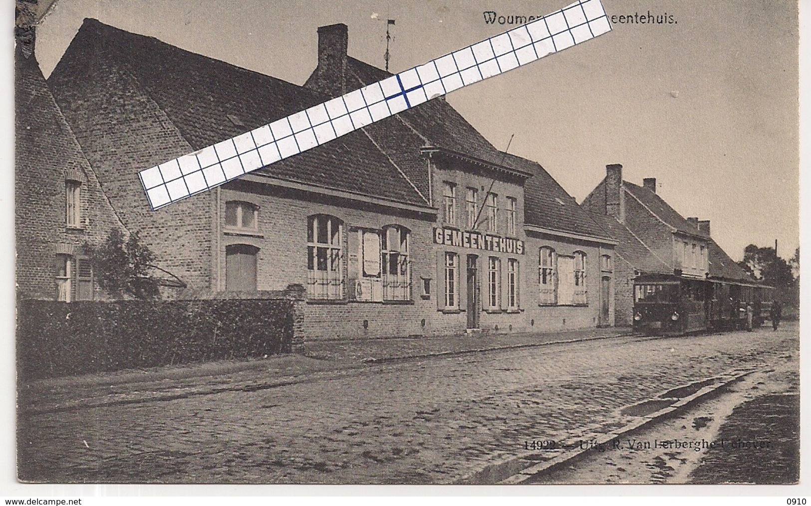 WOUMEN-DIKSMUIDE "GEMEENTEHUIS MET STOOMTRAM-HOTEL DE VILLE AVEC TRAM A VAPEUR" - Diksmuide