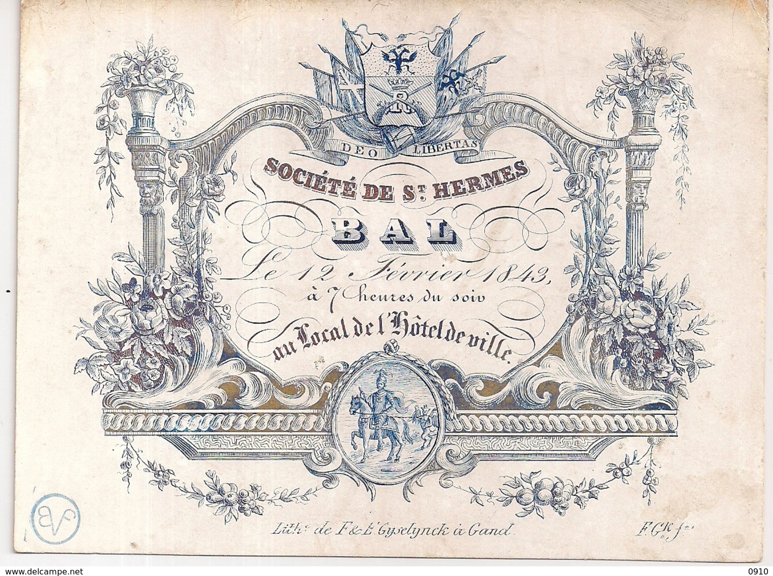 GAND-GENT "UITNODIGING VOOR HET BAL VAN ST.HERMES-INVITATION POUR LE BAL DE ST.HERMES"LITH.GYSELYNCK-142/106MM - Cartes Porcelaine