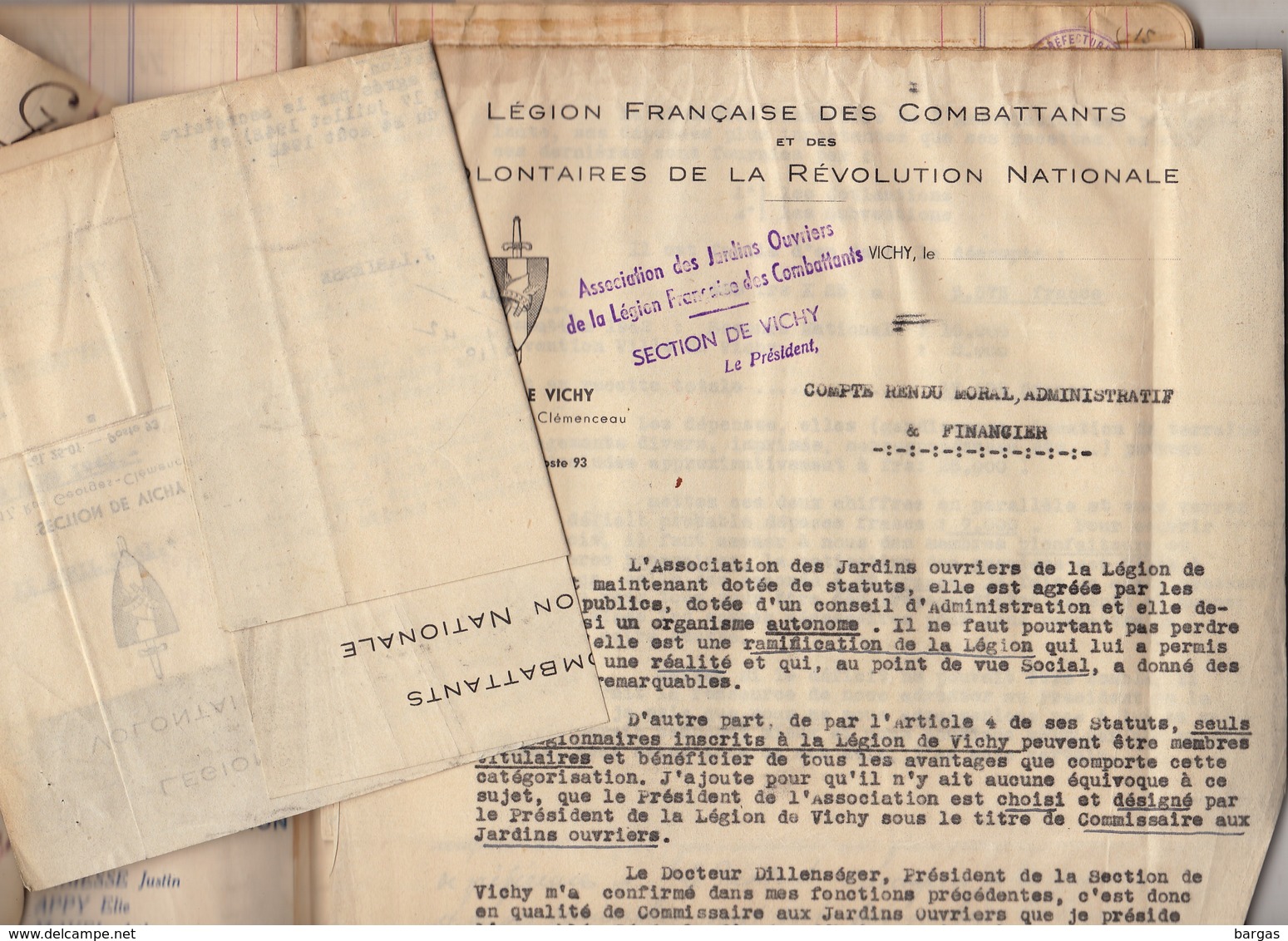 UNIQUE 32 Années Des Jardins Ouvriers Des Combattants De Vichy Légion Lapalisse Allier Manuscrit Guerre WWII - Documents Historiques