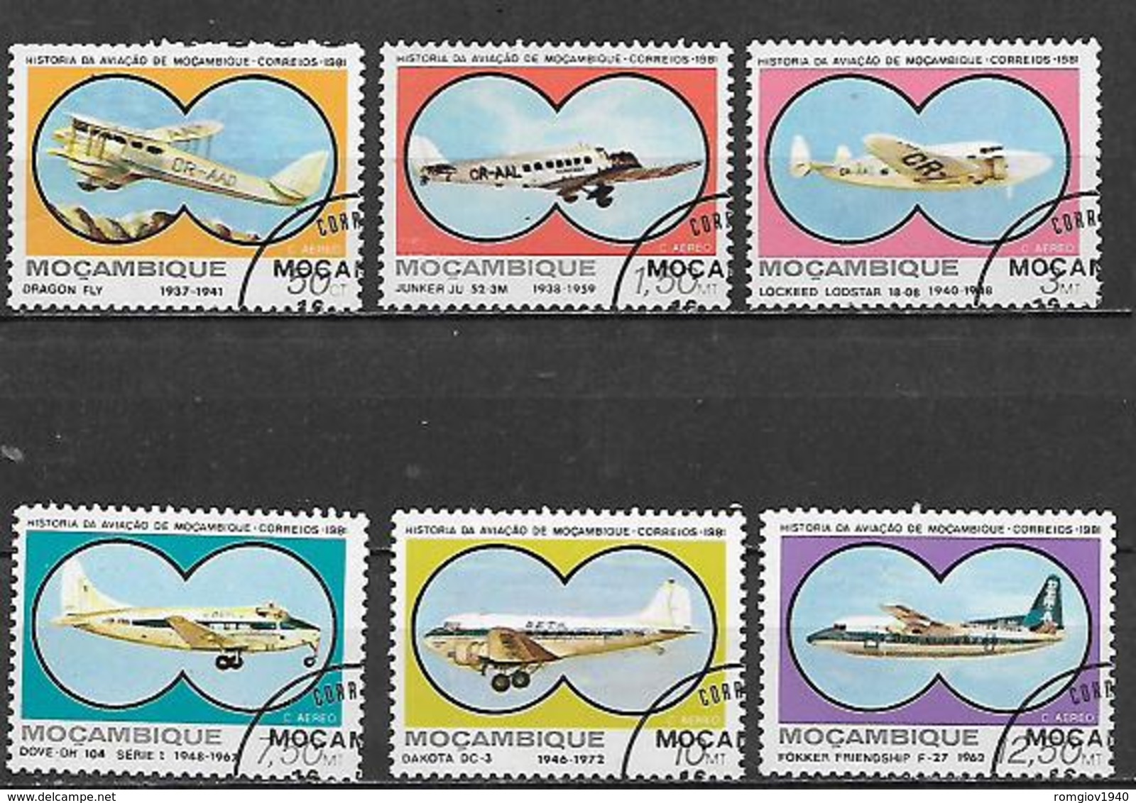 MOZAMBICO  1981 POSTA AEREA STORIA DELL'AVIAZIONE YVERT. 40-45 USATA VF - Mozambico