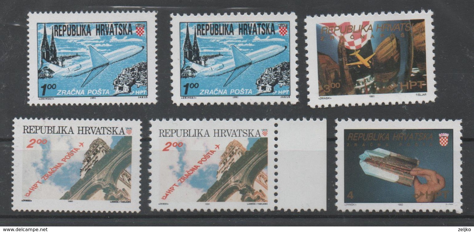 Croatia 1991_1992, MNH, Michel 179A, C, 180 A,C, 181, 189, Aditional Stamps For Air Mail, Dubrovnik, Split, Pula, Osijek - Kroatien