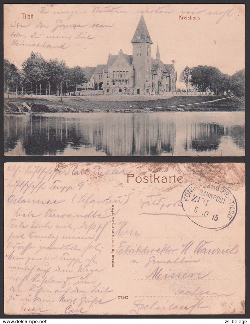 Tilsit Sowetsk (Kaliningrad) Ostpreußen, Kreishaus1915 Feldpostkarte Mit Bahnhpostst. Königsberg - Tilsit - Ostpreussen