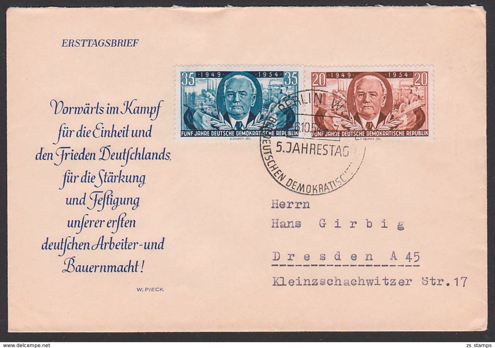 Wilhelm Pieck 5 Jahrestag, Benznwerk Böhlen Und Traktor FDC DDR 443/44 - Sonstige & Ohne Zuordnung