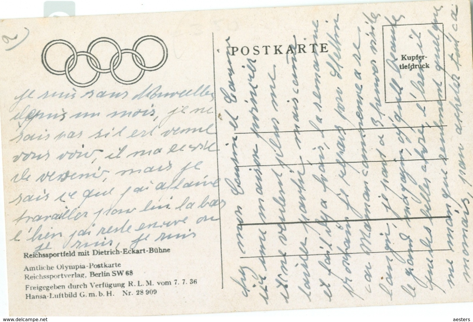 Berlin; Olympia-Postkarte. Reichssportfeld Mit Dietrich Eckhart-Bühne - Geschrieben. (Reichssportverlag - Berlin) - Sonstige & Ohne Zuordnung