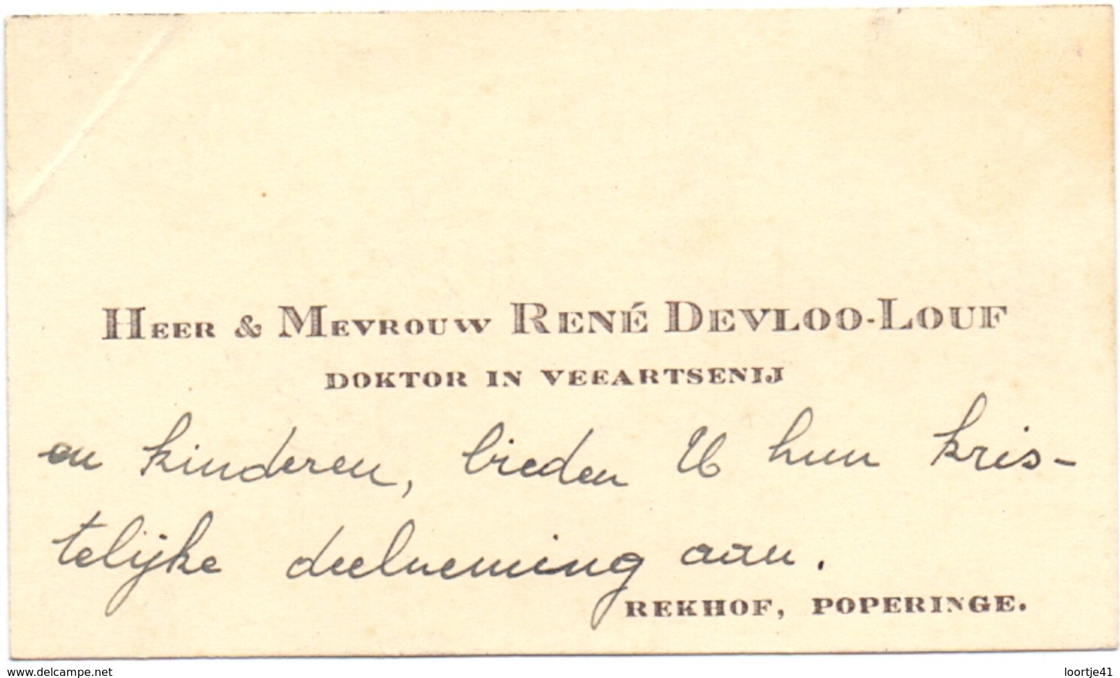 Visitekaartje - Carte Visite - Dokter Veearts Rene Devloo - Louf - Poperinge - Cartoncini Da Visita