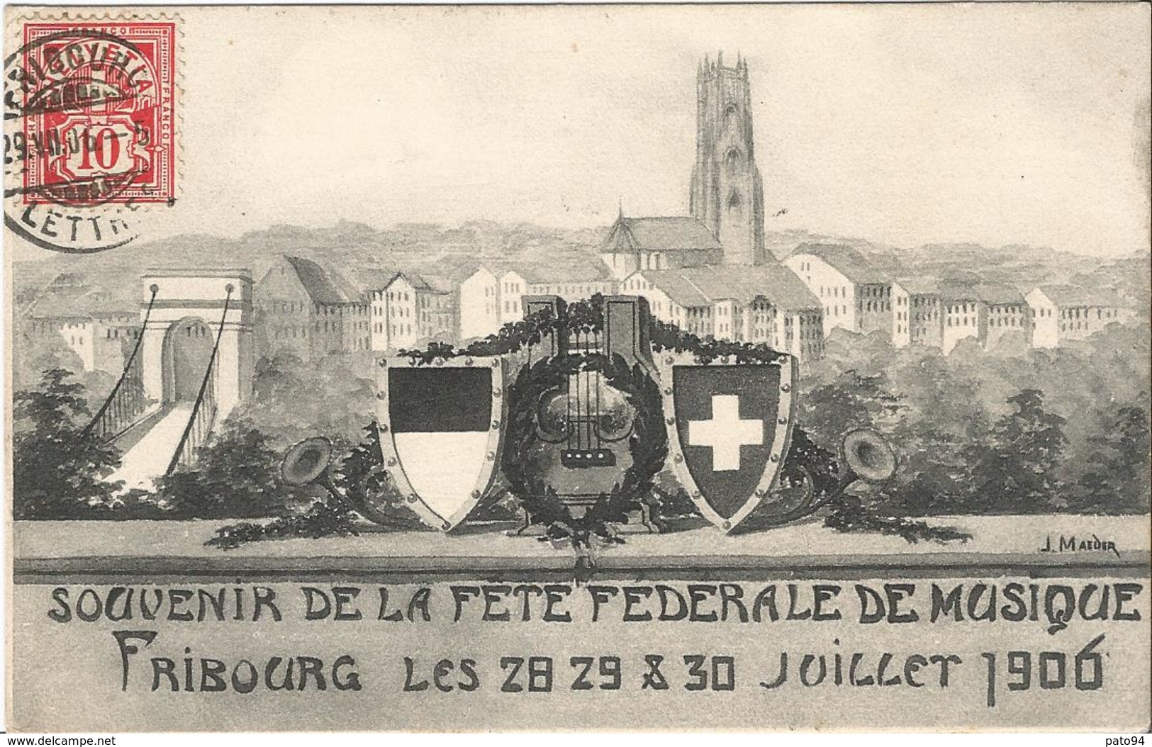 SUISSE  /  FRIBOURG  - Souvenir  De  La  Fête  Fédérale  De  Musique  Juillet 1906  /  Carte Envoyée à Gentilly ( 94 ) - Fribourg