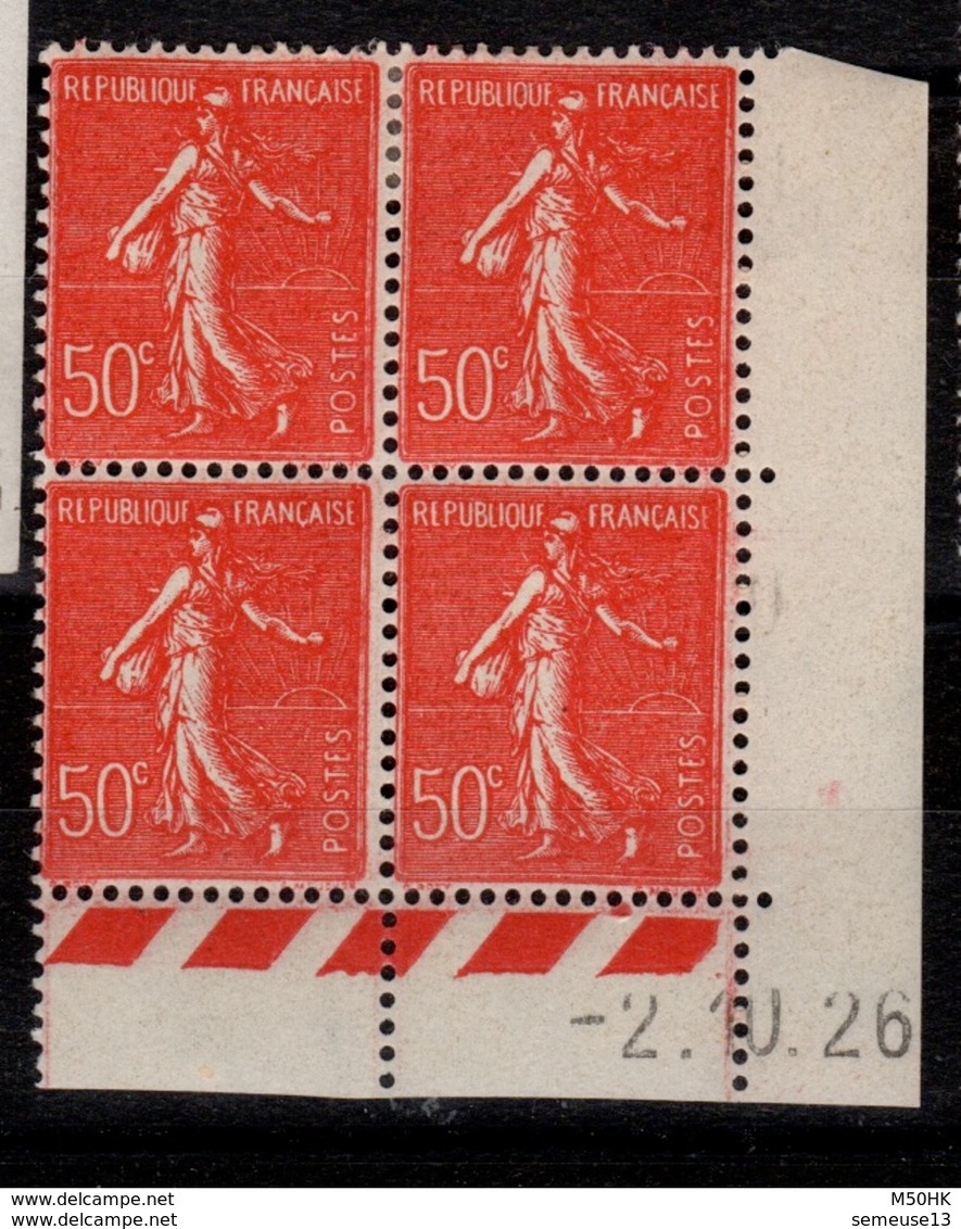 Semeuse 50 C. Lignée Rouge 199 En Bloc De 4 Coin Daté - 1903-60 Semeuse Lignée