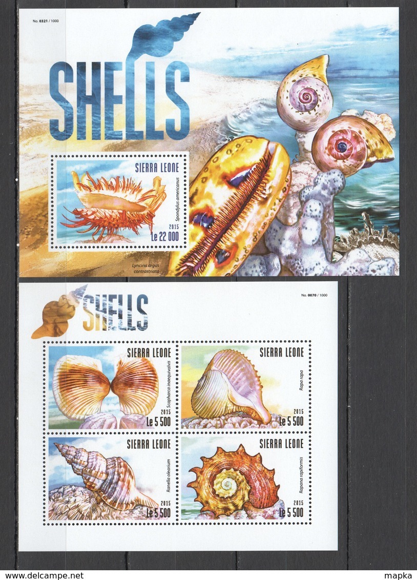 VV361 2015 SIERRA LEONE MARINE LIFE SEASHELLS SHELLS 1KB+1BL MNH - Coneshells