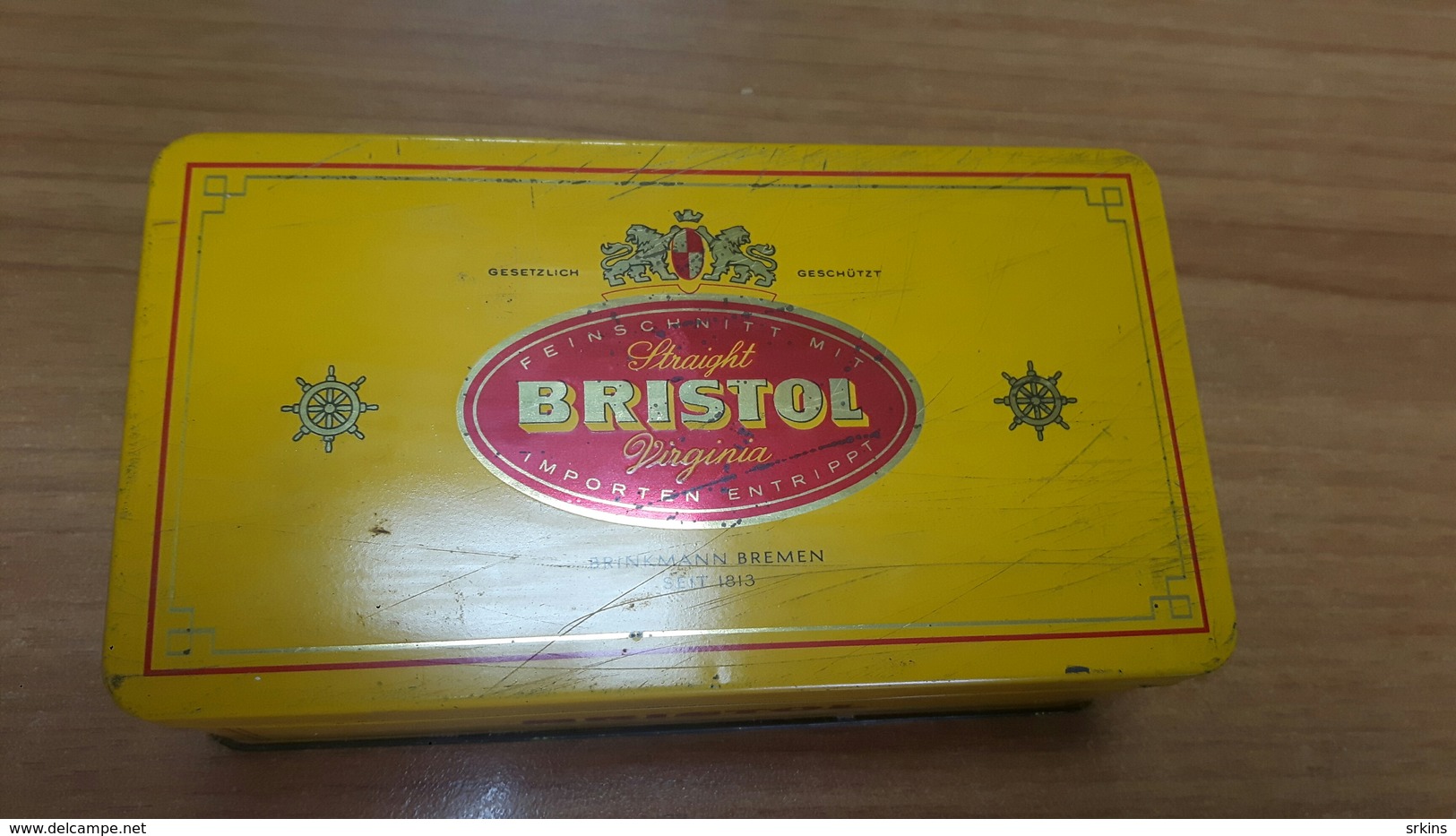 Empty Metal Box Tin Can Bristol Virginia Bremen Germany Tobacco Cigaretes Blechdose Tabak Deutschland - Boites à Tabac Vides