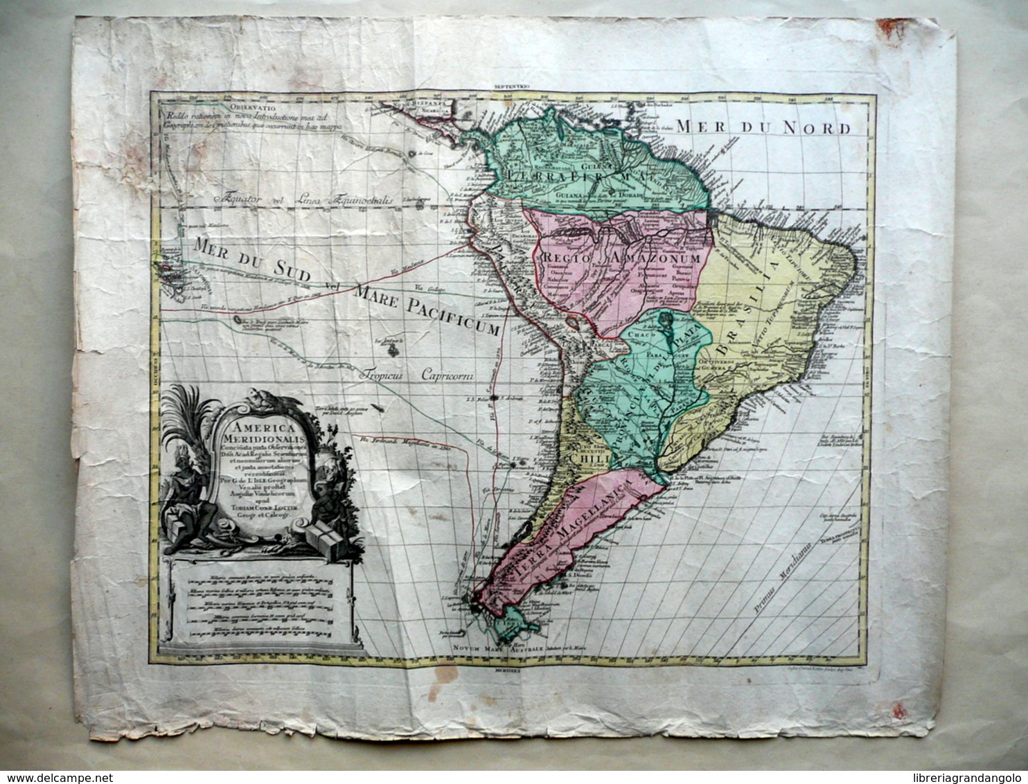 America Meridionalis Grande Carta Geografica Lotter Augusta 1740 Geografia - Altri & Non Classificati