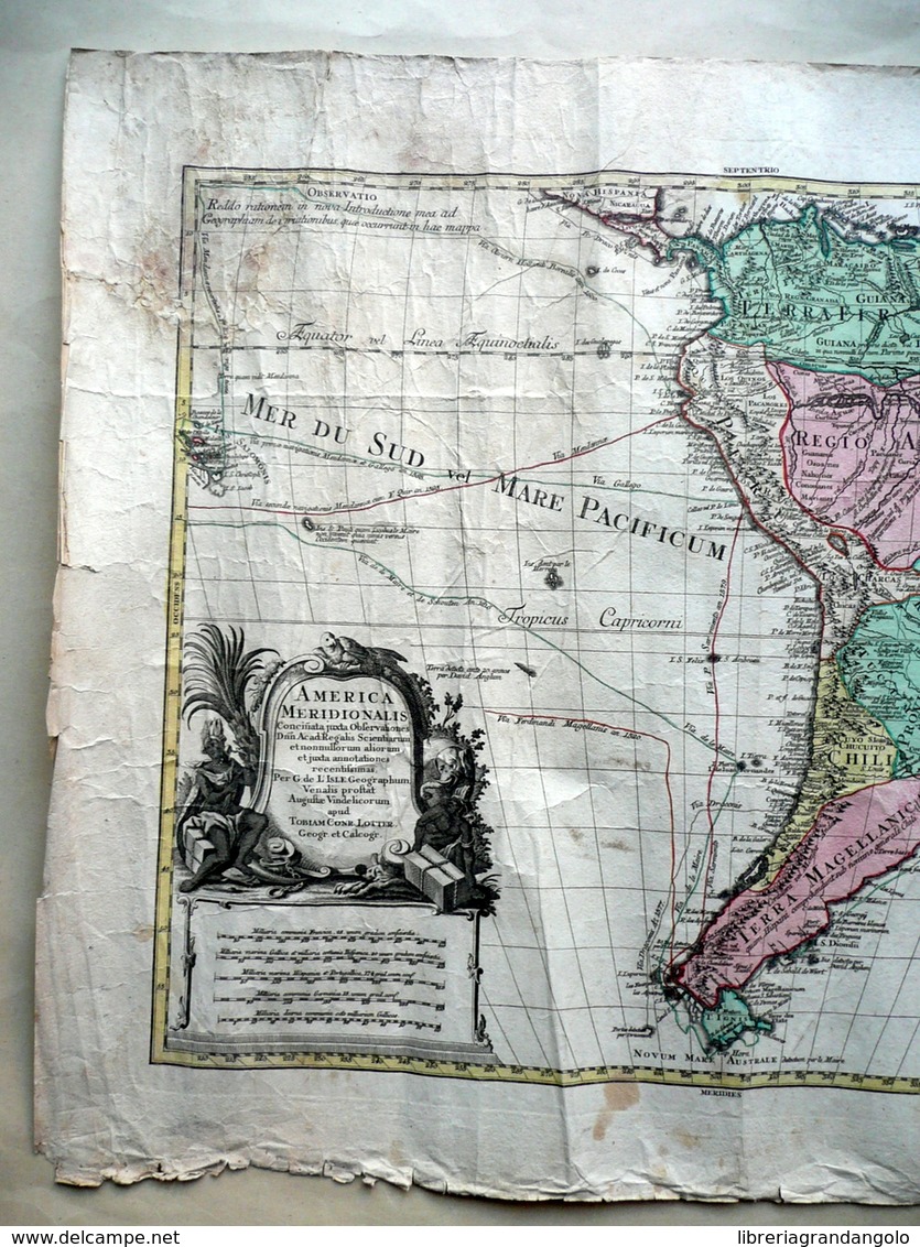 America Meridionalis Grande Carta Geografica Lotter Augusta 1740 Geografia - Altri & Non Classificati