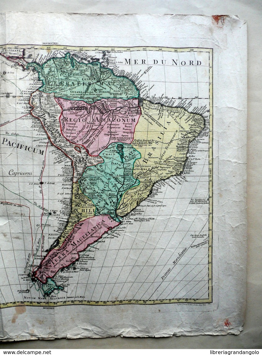 America Meridionalis Grande Carta Geografica Lotter Augusta 1740 Geografia - Altri & Non Classificati