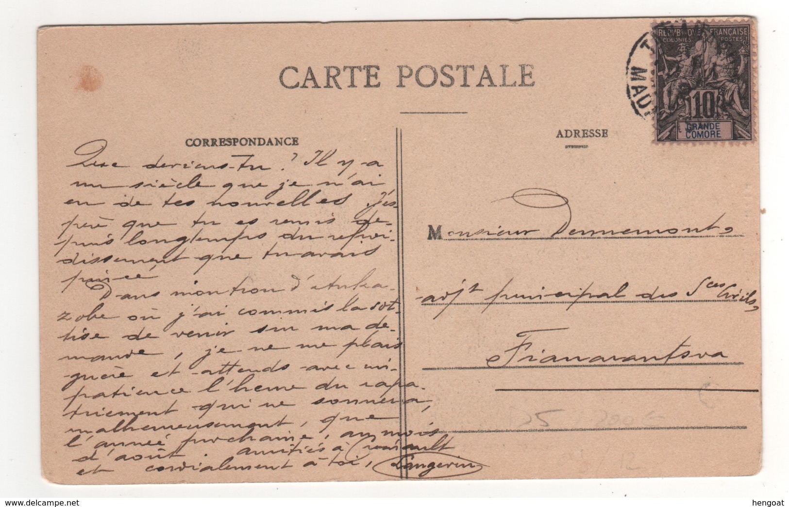 Timbre , Stamp   Yvert N° 5 Sur Cp , Carte , Postcard  Du ??/??/1912  Postée à Tananarive , Madagascar - Lettres & Documents