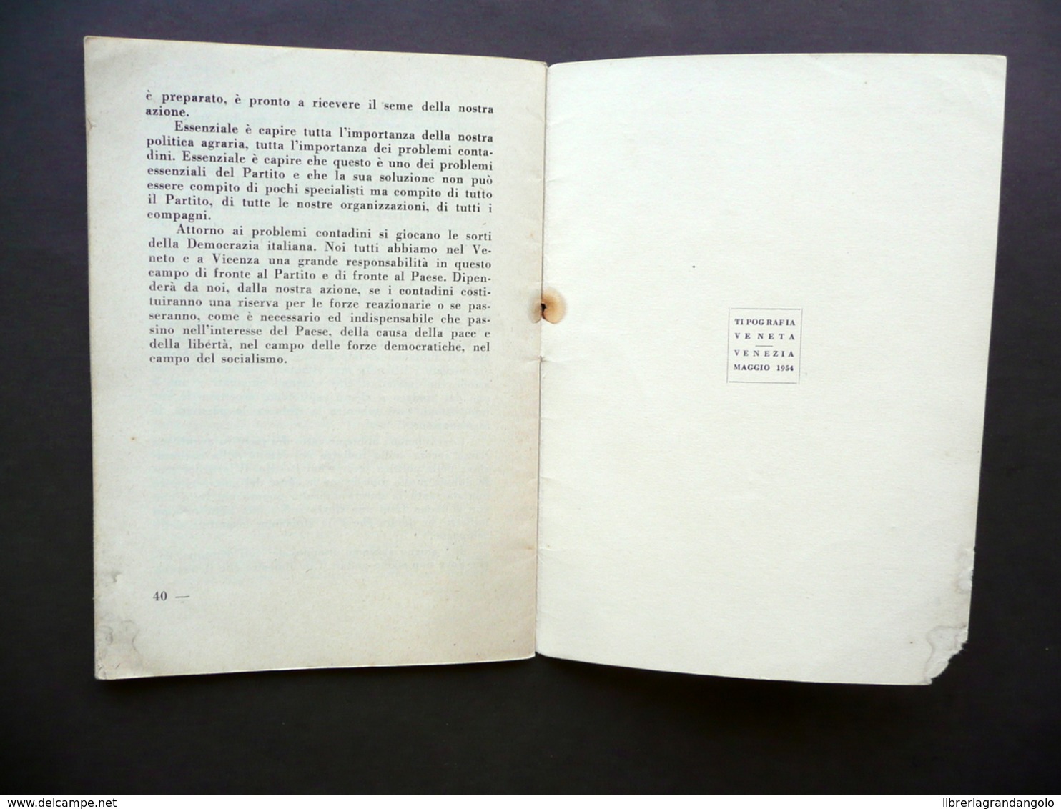 Note Su Alcuni Aspetti Politica Agraria Dei Comunisti Vicentini Gaddi PCI 1954 - Ohne Zuordnung