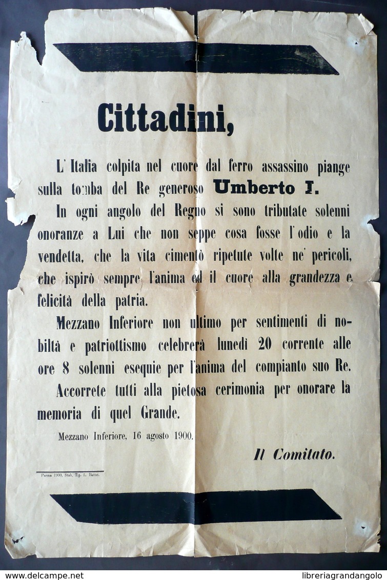 Manifesto Mezzano Inferiore Assassinio Umberto I Solenni Esequie Battei 1900 - Non Classificati